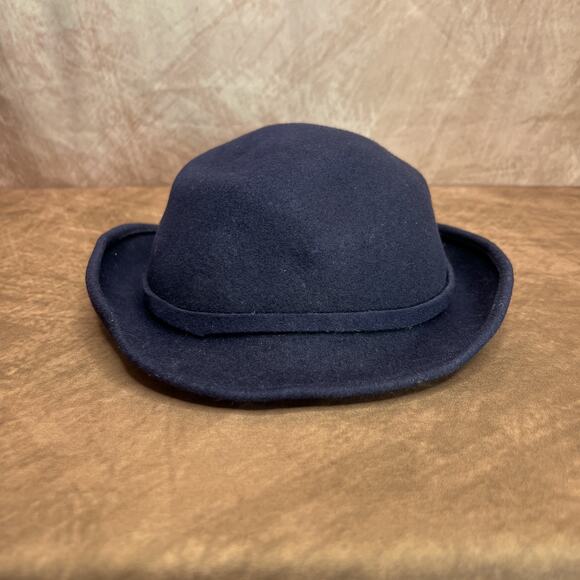 Vintage 40s Haverhill Bradford Corp Navy Bent Brim Wool Derby Hat Bow Round Top - Picture 3 of 11